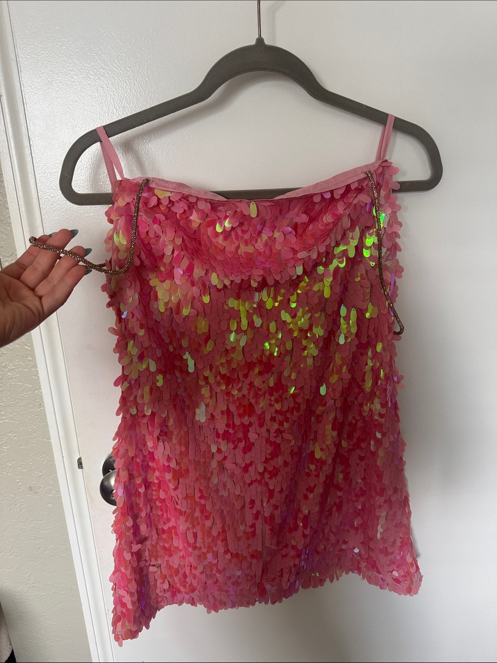 Nasty Gal Pink Iridescent Sequin Slip Dress